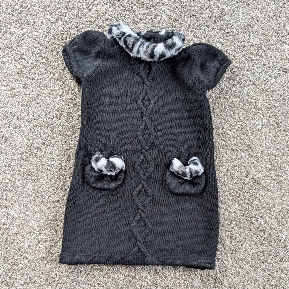 Vintage Crazy 8 (2012) Black Knit Dress with Faux Fur Accents
